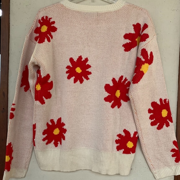 NEW W/BAG Drop Shoulder Daisy Pattern Sweater - Picture 4 of 4